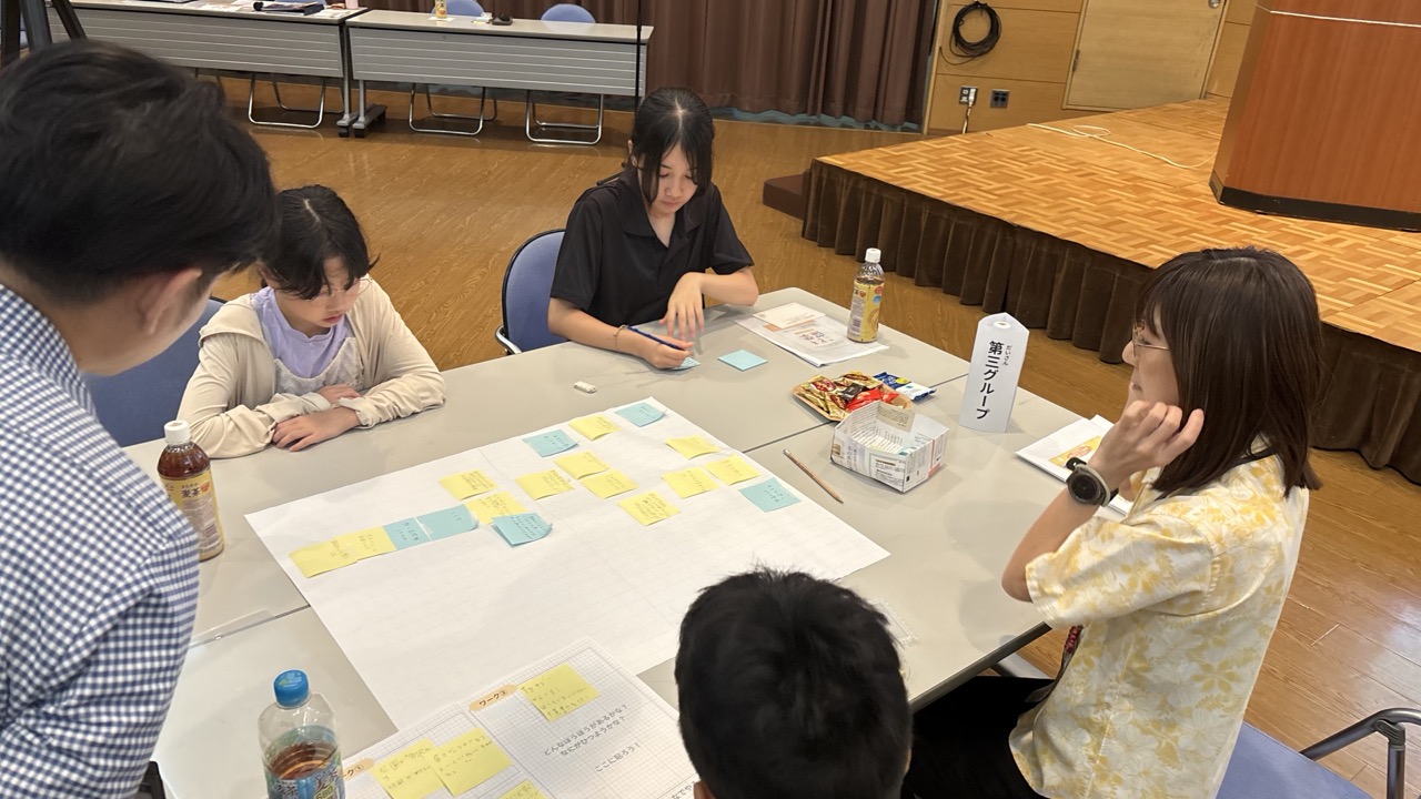 付箋を使って候補者への質問を考える子どもたち